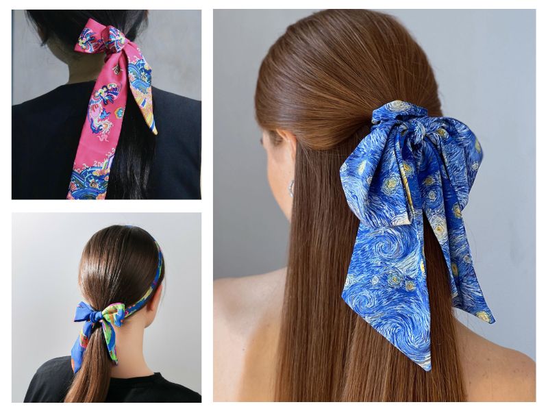 Cột tóc bằng khăn twilly