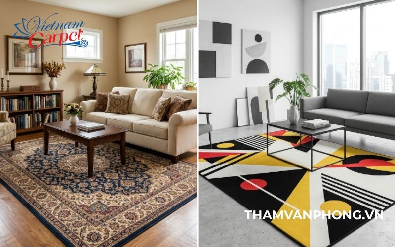 Thảm cuộn hoa văn phải phù hợp với không gian