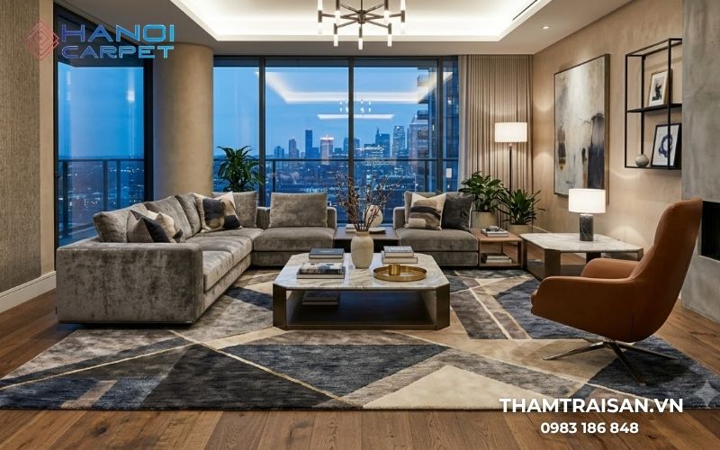 Thảm trải sàn phòng khách cao cấp tạo không gian ấm áp 