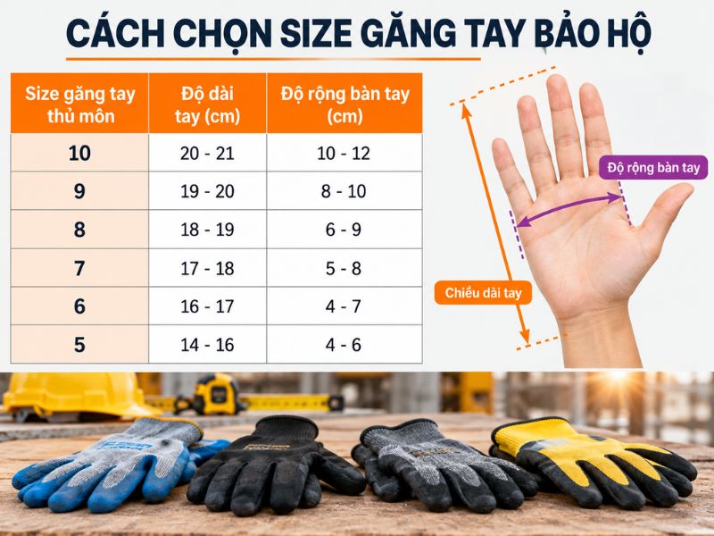 Cách chọn size găng tay bảo hộ