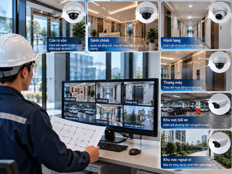 Vị trí lắp đặt camera an ninh trong tòa nhà